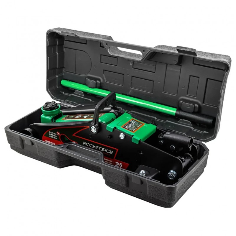 Домкрат подкатной 2,5 т (140-387мм) с фиксацией в кейсе Rock FORCE RF-TH22501C