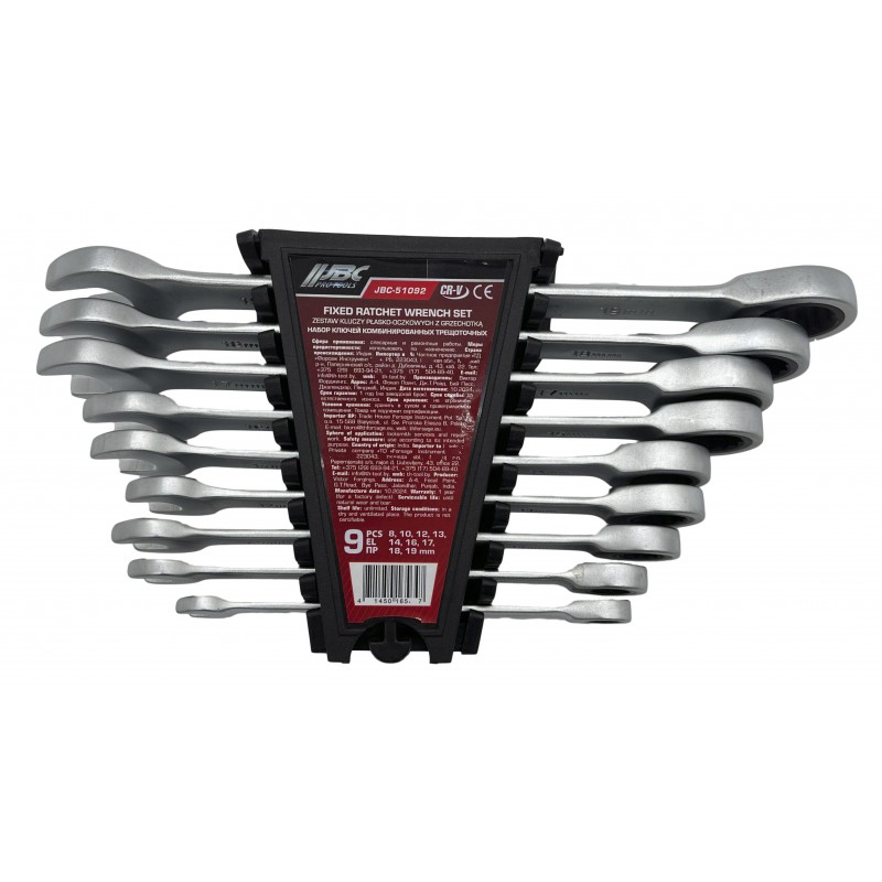 Набор ключей рожково-накидных трещоточных 9пр. (8-19мм) JBC-51092