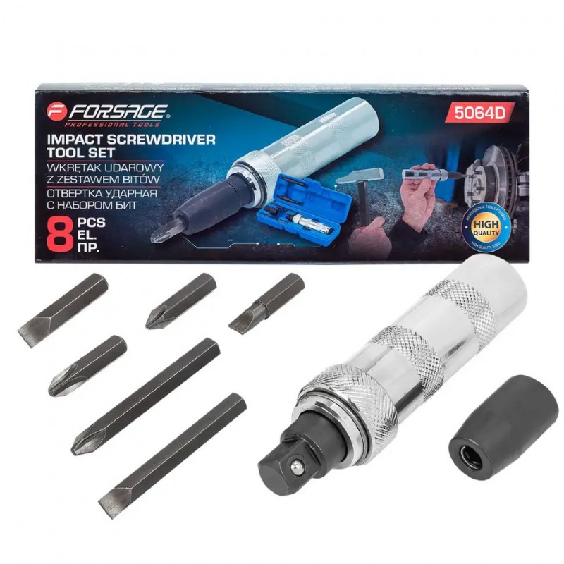 Отвертка ударная с набором бит 8пр. FORSAGE F-5064D