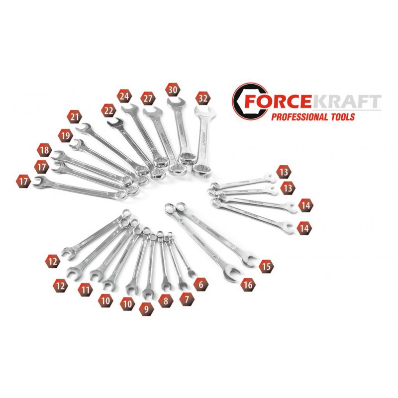 Набор ключей комбинированных 25пр. (6-19, 21, 22, 24, 27, 30, 32мм) в пластиковом держателе