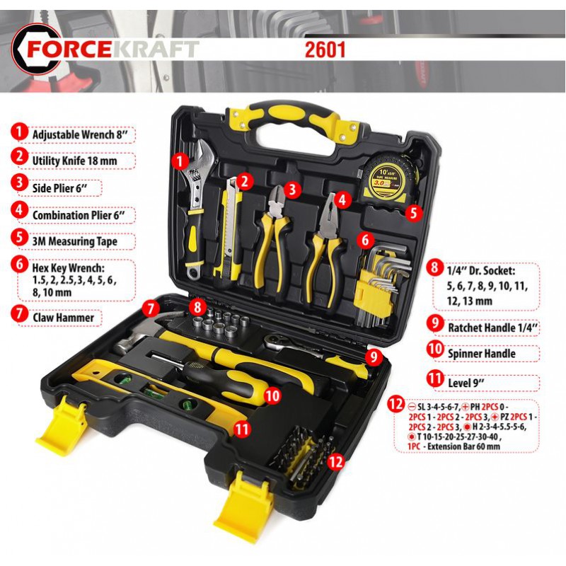 Набор инструментов 60 предметов 1/4"(6гр.)(4-13мм) FORCEKRAFT FK-2601