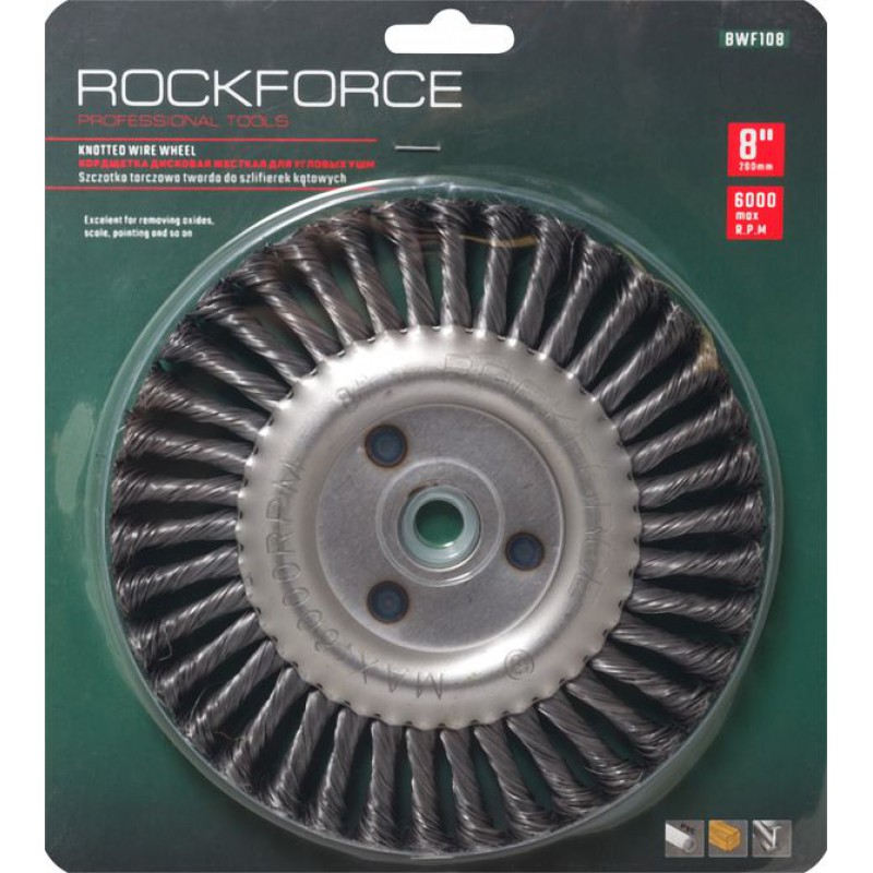 Кордщетка дисковая стальная витая для УШМ 200мм RockForce RF-BWF108