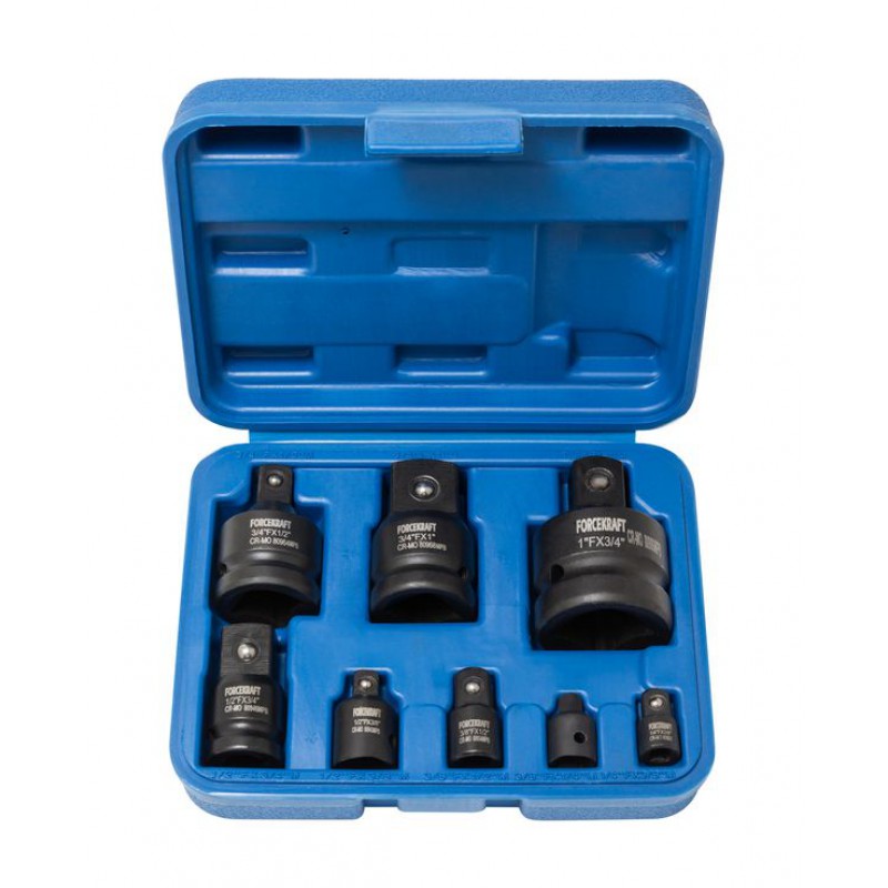 Набор адаптеров ударных,8 предметов(1/4(F)x3/8"(M),3/8(F)x1/4"(M),3/8(F)x1/2"(M),1/2(F)x3/8"(M),1/2(F)x3/4"(M),3/4(F)x1/2"(M),3/4(F)x1"(M),1(F)x3/4"(M)в кейсе FORCEKRAFT FK-4089MPB