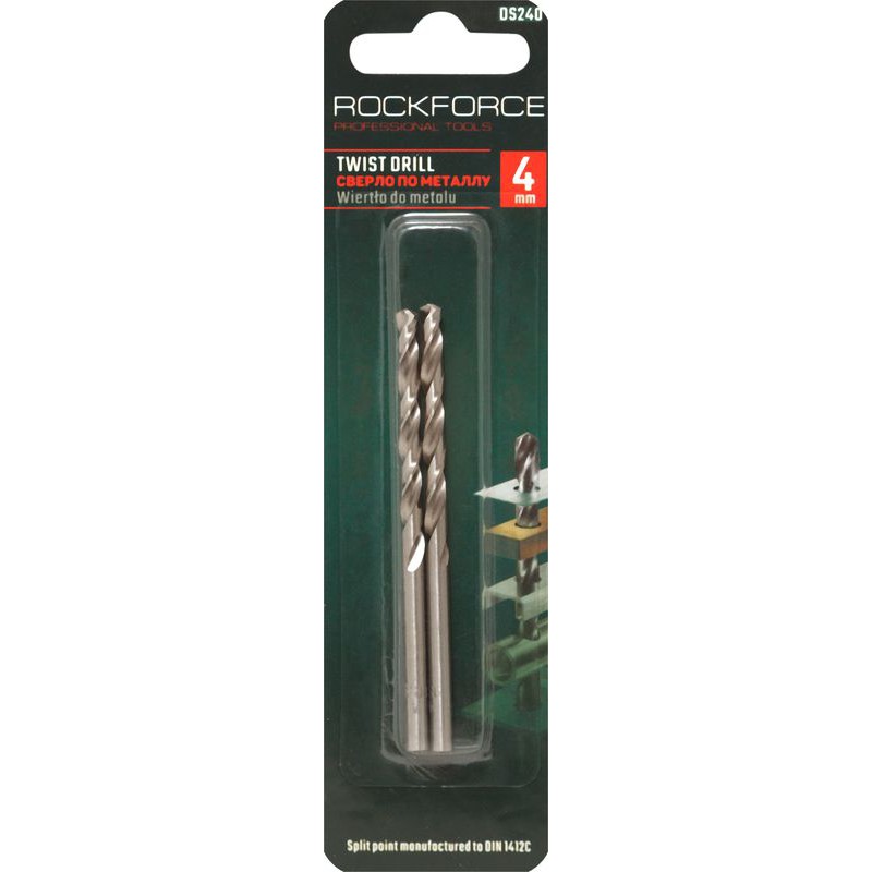 Сверло по металлу 4мм HSS(2шт), в блистере ROCKFORCE RF-DS240