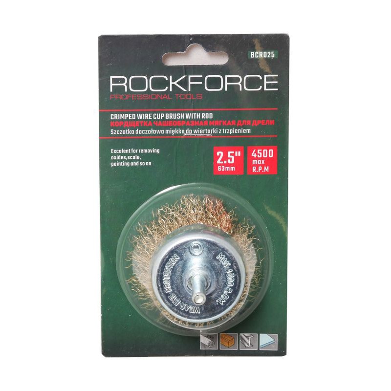 Кордщетка чашеобразная латунная для дрели 75мм, в блистере RockForce RF-BCR003