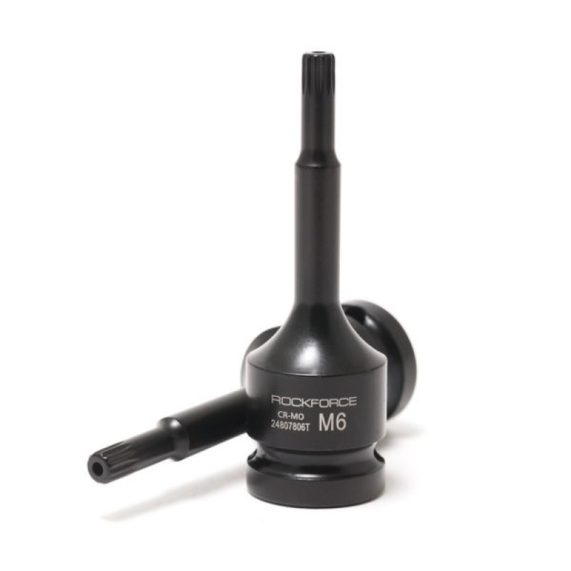 Головка-бита SPLINE глубокая ударная1/2", M5 с отверстием ROCKFORCE RF-24807805T