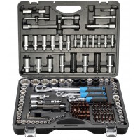 Набор инструмента 150+6 предметов 1/4" 3/8" 1/2"(6-гр.)(4-36мм; 3/8":10-19мм 12гр.; 1/2":27,30,32,36-12гр.)+(биты 5/16":М6,8,10,12,14; гибкий удлинитель 1/4") Forsage F-41501-5 PREMIUM