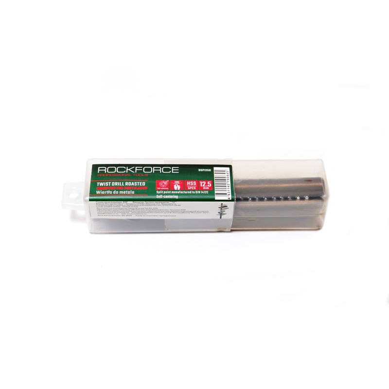 Сверло по металлу 10мм HSS+Co(5шт), в пластиковом футляре ROCKFORCE RF-DSP100H