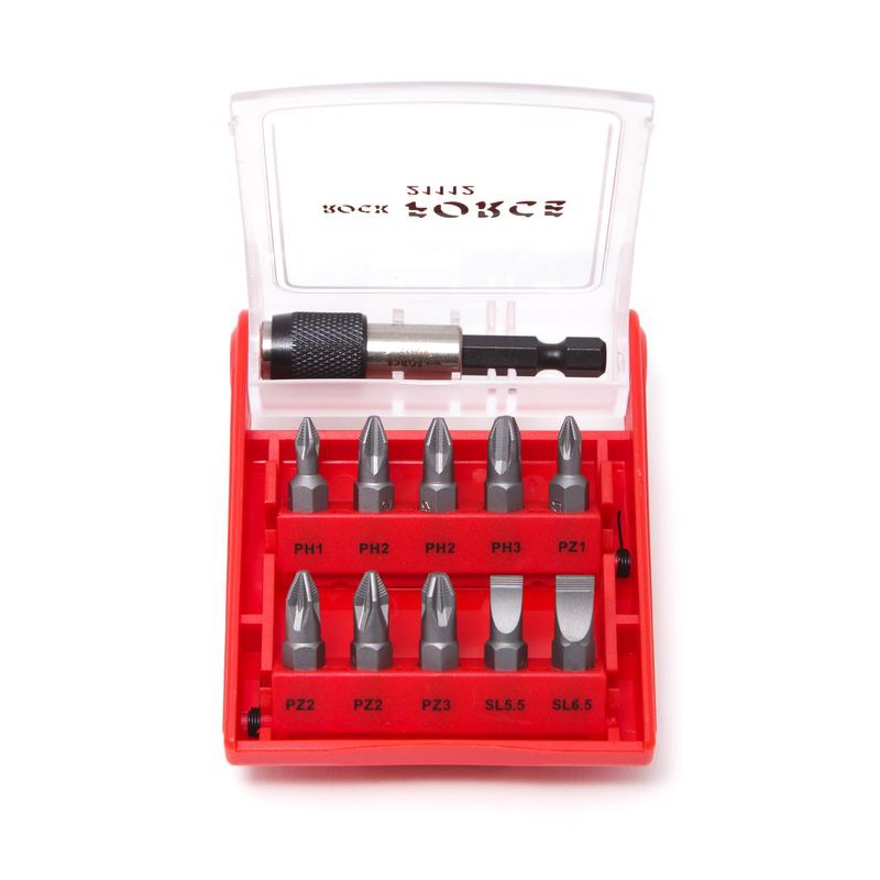 Набор бит с битодержателем 11 предметов, 1/4" (PH1,2,3 PZ1,2,3, SL5.5, 6.5) ROCKFORCE RF-21112