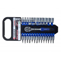 Набор головок и бит с трещоткой 28 предметов 1/4" (4-14мм; Torx:T10-T30; Hex:3-6мм;SL:4,5.5,7мм; PH1,2), на пластиковом держателе Forsage F-027-5 MSA
