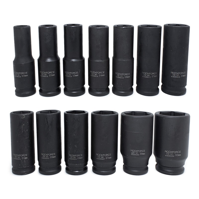 Набор головок ударных глубоких ROCKFORCE RF-4137MPB 13пр.,1/2''(10, 12-15, 17, 19, 21, 22, 24, 27, 30, 32мм), на пластиковом держателе
