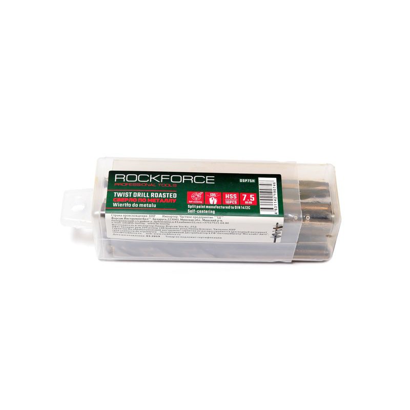 Сверло по металлу 2.4мм HSS+Co(10шт), в пластиковом футляре ROCKFORCE RF-DSP332