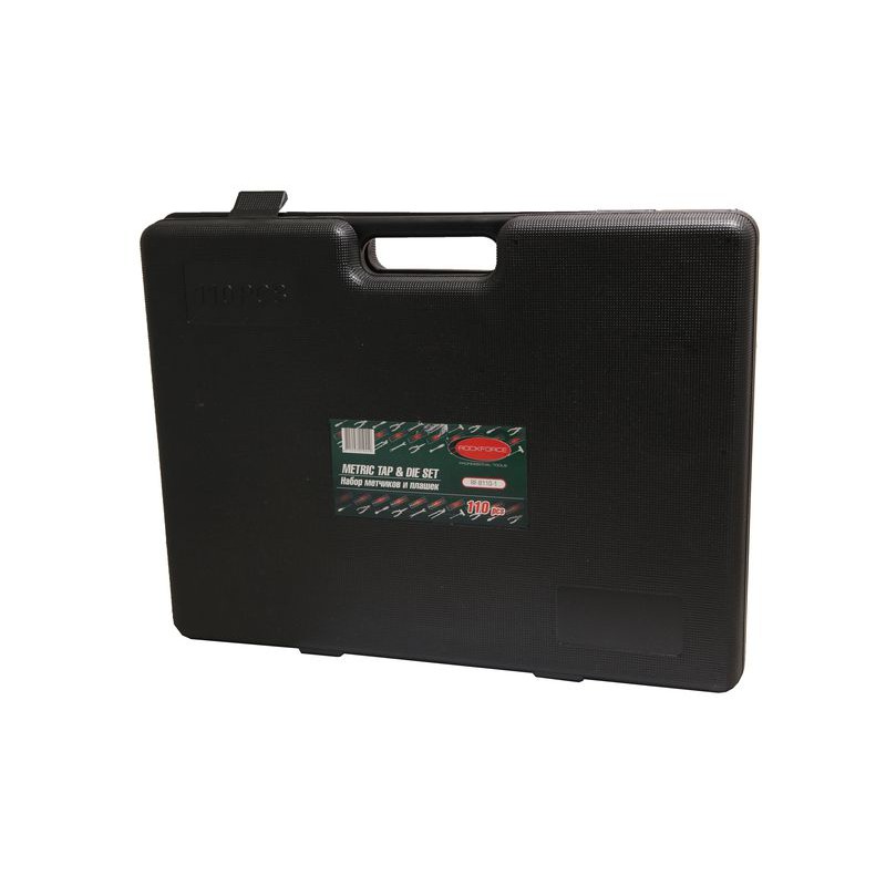 Набір мітчиків та плашок110 предметів (2х0.4,3х0.5,4х0.7,5х0.8,6х0.75-1,8х0.75-1,25,9х0.75-1.25,10х0.75-1.5,11х0.75/1/1.2 12х0.75-1.75,14х1-2,16х1-2,18х1.5) ROCKFORCE RF-B110-1