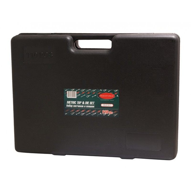 Набір мітчиків та плашок110 предметів (2х0.4,3х0.5,4х0.7,5х0.8,6х0.75-1,8х0.75-1,25,9х0.75-1.25,10х0.75-1.5,11х0.75/1/1.2 12х0.75-1.75,14х1-2,16х1-2,18х1.5) ROCKFORCE RF-B110-1