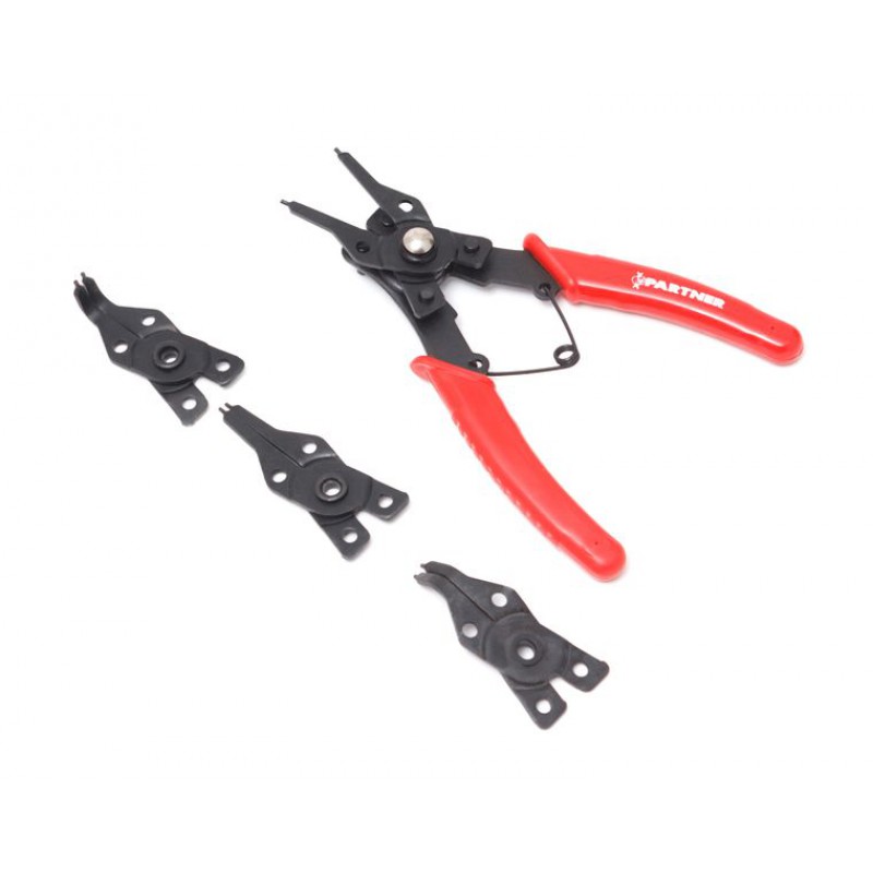 Съемник внутренних и внешних стопорных колец со сменными "губками", 5 предметов (L-155мм), в блистере Partner PA-904U3(04718)