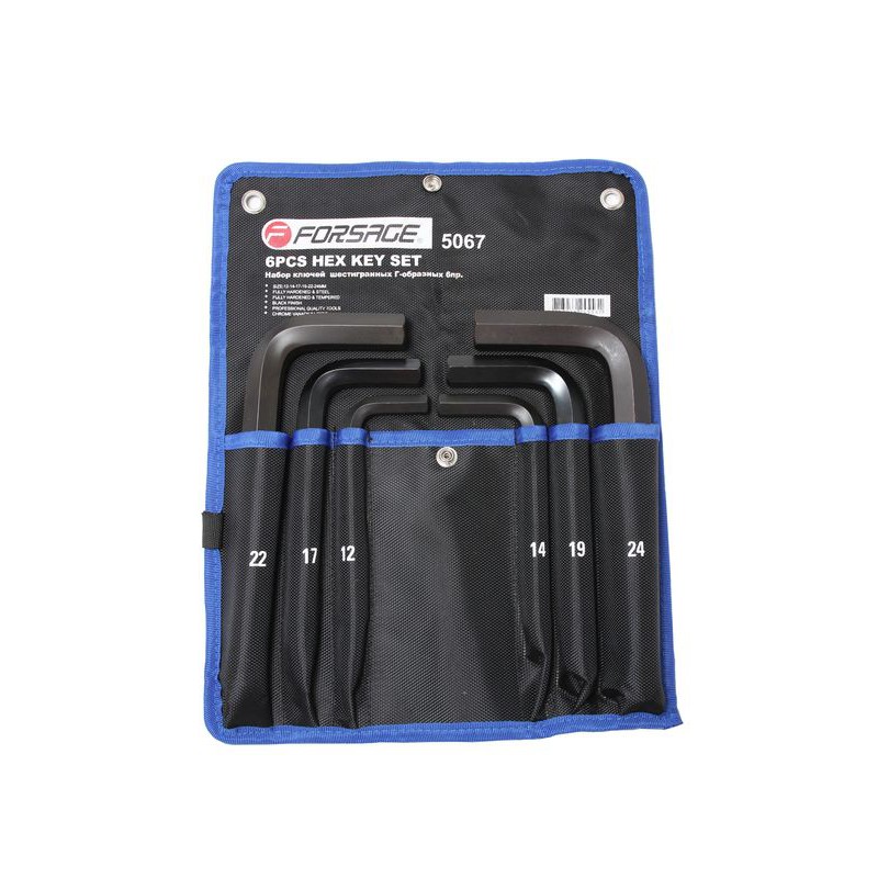 Набор ключей Г-образных 6-гранных 6 предметов (12, 14, 17, 19, 22, 24мм)на полотне Forsage F-5067