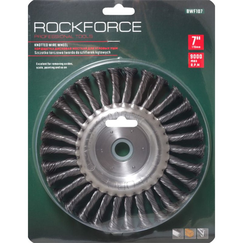 Кордщетка дисковая стальная витая для УШМ 175мм, в блистере ROCKFORCE RF-BWF107