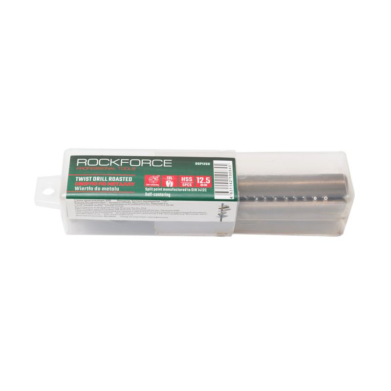 Сверло по металлу 12.5мм HSS+Co(5шт), в пластиковом футляре ROCKFORCE RF-DSP125H