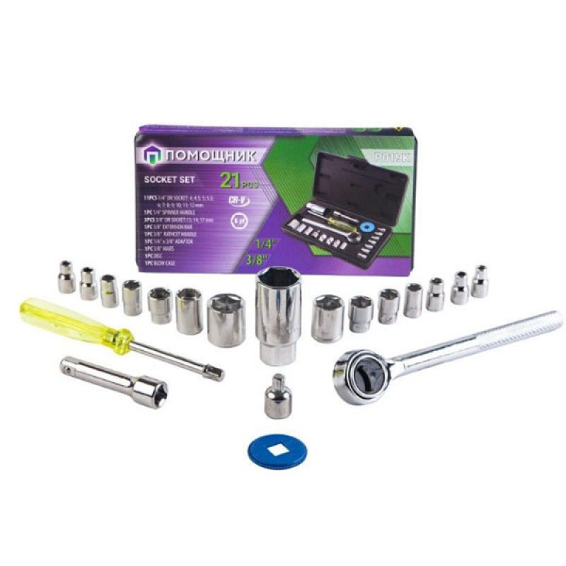 Набор инструментов 21пр. 1/4", 3/8" (6гр.) (4-17мм) P019K