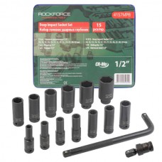 Набор головок ударных 1/2", 15пр. Rockforce RF-4157MPB