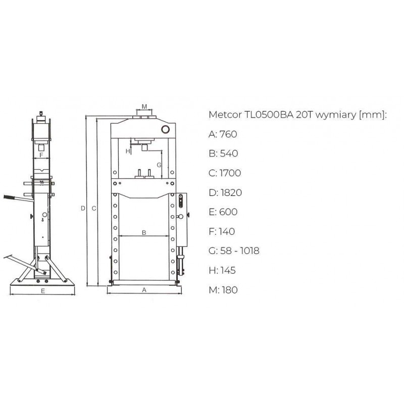 Пневматически гидравлический пресс METCOR TL0500BA 20 т