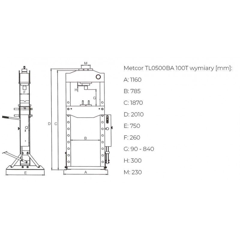 Пневматически гидравлический пресс METCOR TL0500BA 100 т