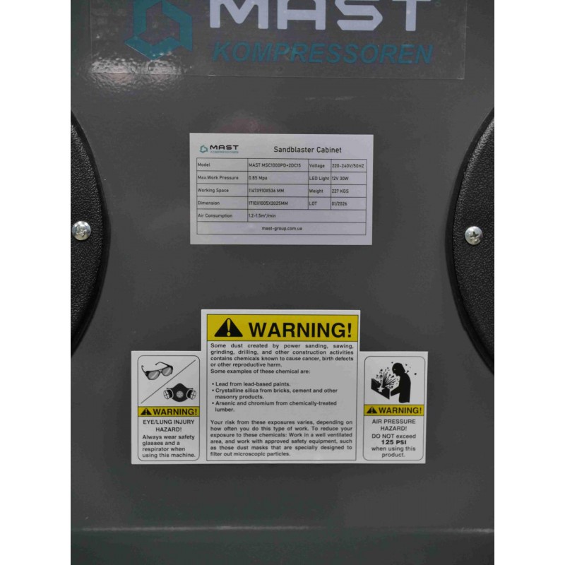 Піскоструменева камера MAST MSC1000FD+2DC15 (передні дверцята)