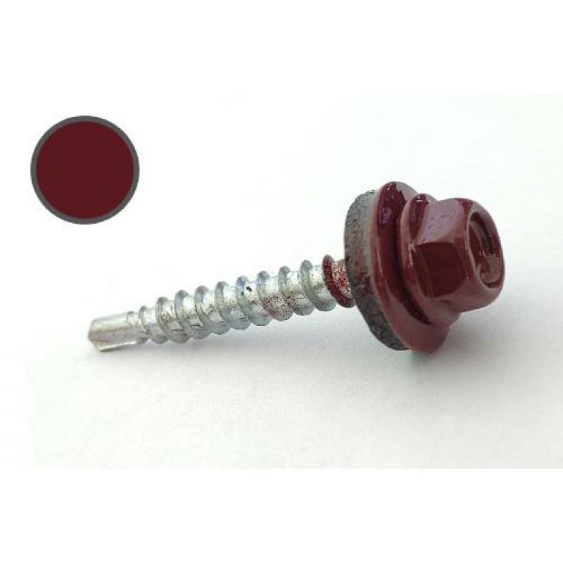Саморез кровельный 4,8*35 DIN 7504K RAL 3005 по дереву (ящ. 1600шт) (цвет - винно-красный) APRO
