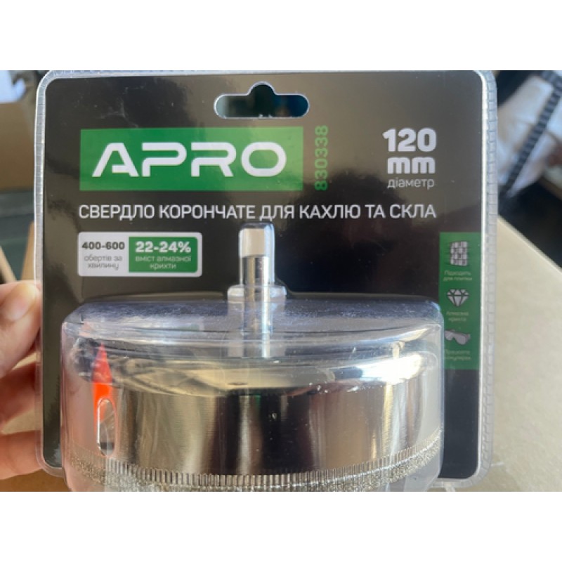 Сверло трубчатое с алмазным напылением для стекла и кафеля 120мм APRO