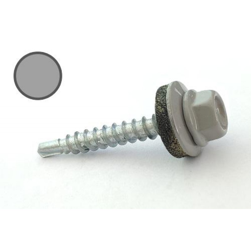 Саморез кровельный 4,8*35 DIN 7504K RAL 9006 по дереву (ящ. 1600шт) (цвет - бело-алюминиевый) APRO