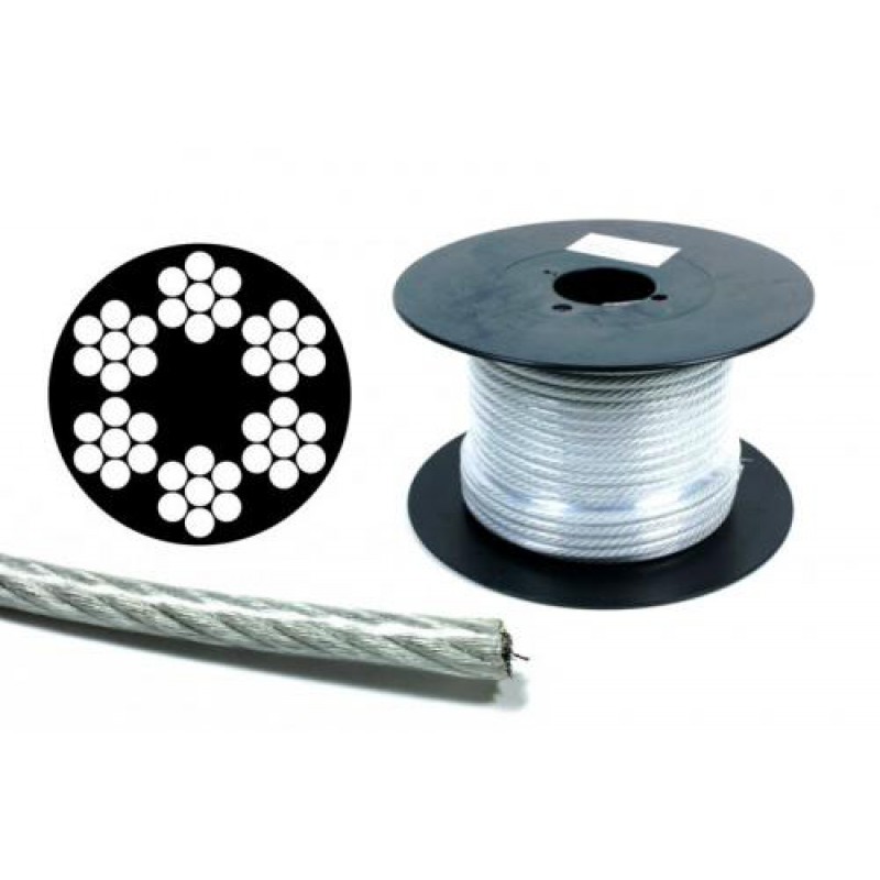 Трос в ПВХ оплетке оцинкованный 3мм (2+1мм) DIN 3055 (6x7+FC) (бухта кратно 200м) APRO