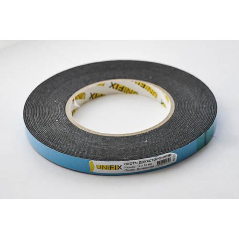 Стрічка клейка двостороння на вспіненій основі 12мм*10м чорна UNIFIX