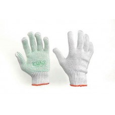 Перчатки Х/Б с ПВХ точкой р10 (белые+зеленый ПВХ мастер) СИЛА