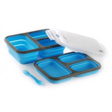 Ланчбокс складной с крышкой-защелкой и голубой ловилкой 350мл/350мл/650мл СИЛА