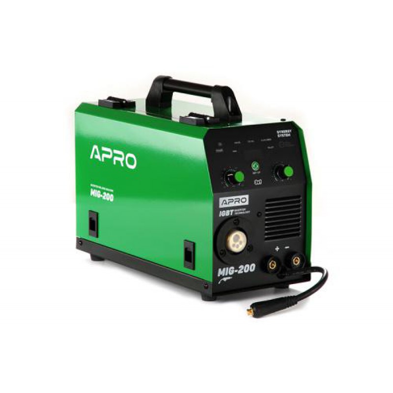 Зварювальний напівавтомат інверторний APRO MIG-200, 20-200А, ел.5мм, пр.0.8-1мм 5кг 2.5+1.5+3м