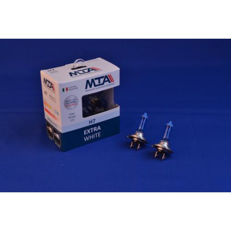 Лампа автомобільна H7 12V 55W PX26D EXTRA WHITE (2шт) (ближня/дальня, протитуманна) MTA