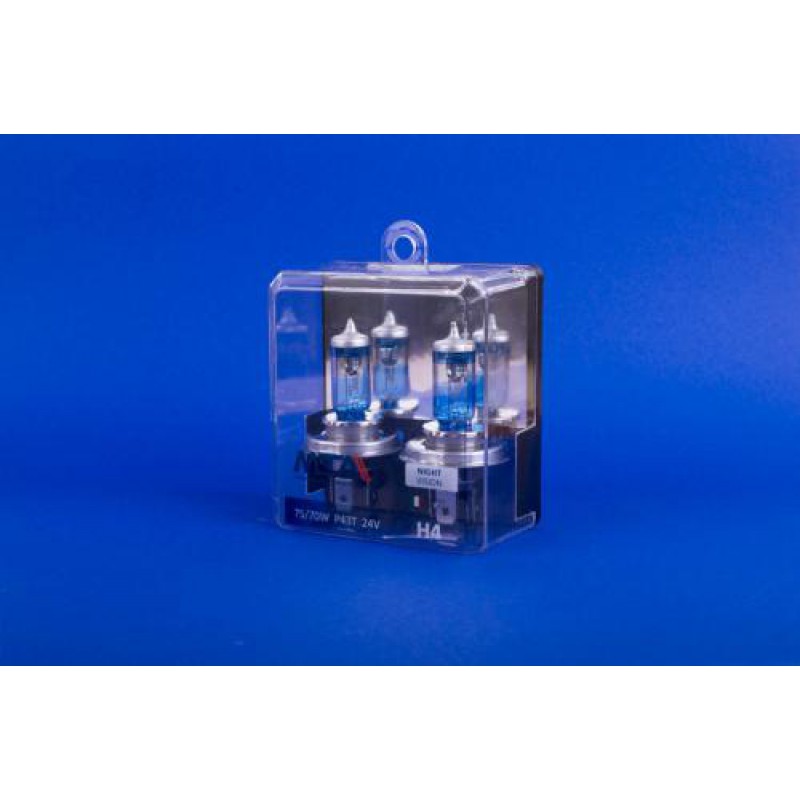 Лампа автомобільна H4 24V 60/55W P43T 1300lm 3550К NIGHT VISION +80% (ближня/дальня, протитуманна) (нейтральний білий спектр) (2шт) MTA