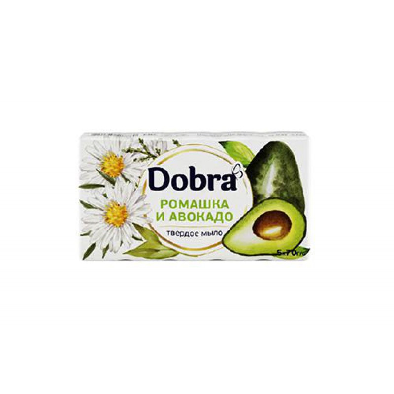 Мыло туалетное твёрдое косметическое 5*70г экопак ТМ Dobra Ромашка и авокадо