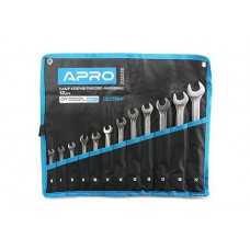 Набор ключей рожково-накидных CrV 12 шт (6-14, 17, 19, 22мм) (холодный штамп DIN3113) APRO
