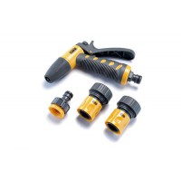 Набор: пистолет-распылитель, коннекторы для шланга 3/4: 3/4 аквастоп, 3/4, адаптер 1/2+3/4 СИЛА