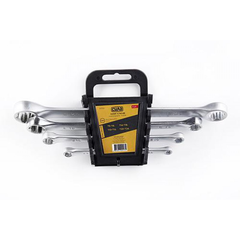 Набор ключей накидных двусторонних TORX CrV (T6-T8, T10-T12, T14-T18, T20-T24) (4шт) СИЛА