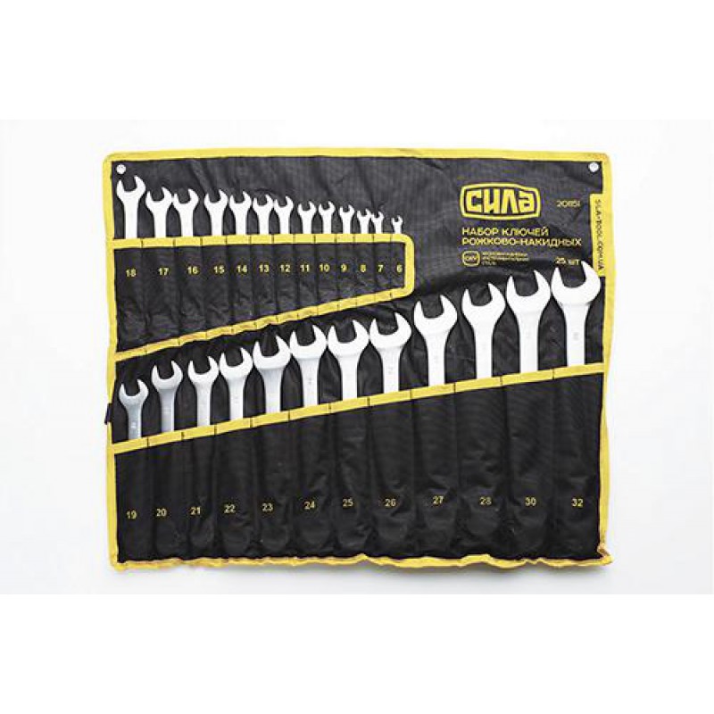Набор ключей рожково-накидных в чехле CrV 6-28, 30, 32мм (25шт) СИЛА