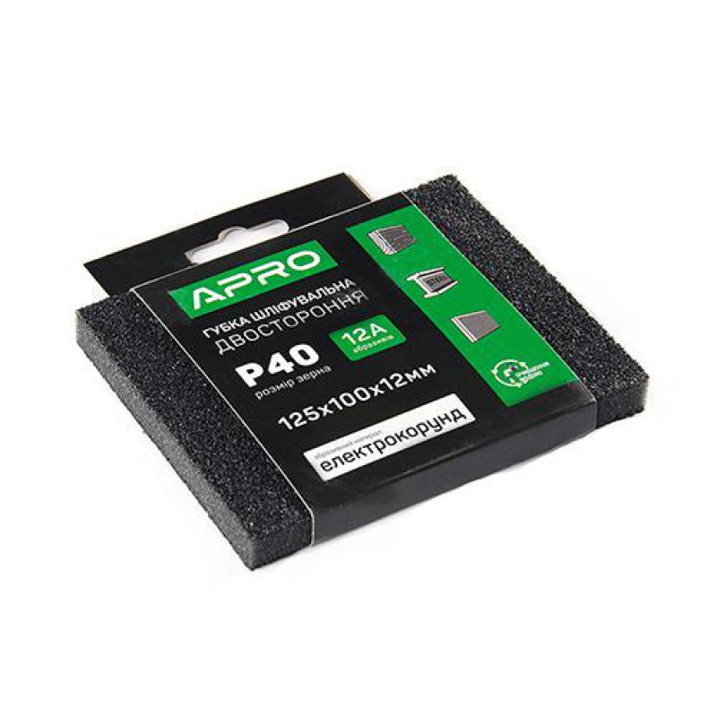 Губка шлифовальная двухсторонняя Р40 125х100х12мм APRO