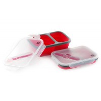 Ланчбокс складаний з кришкою-засувкою та ловилкою червоний 400мл/650мл СИЛА