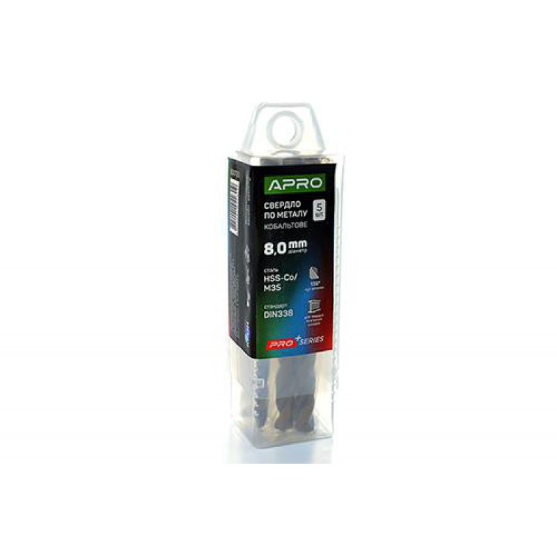Свердло по металу кобальтове HSS-Co/M35 Ø8.0мм (тубус, кратно 5шт) PRO APRO