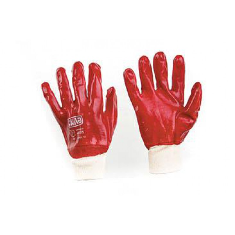 Перчатки с ПВХ покрытием р10 (красные манжет без хеддера) СИЛА