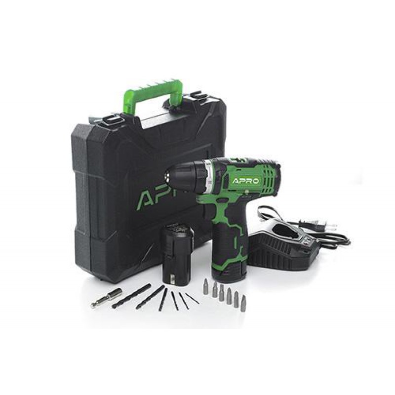 Дрель-шуруповерт APRO 12В,1,5А, 12D, 2 АКБ, ЗУ, кейс