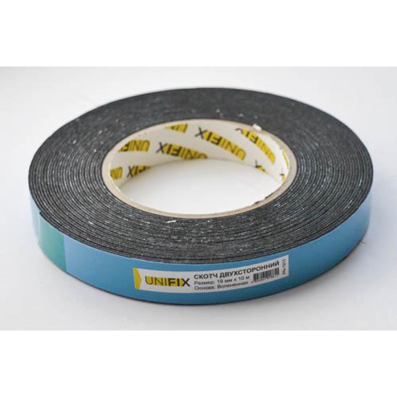 Стрічка клейка двостороння на вспіненій основі 19мм*10м чорна UNIFIX
