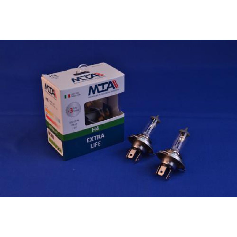 Лампа автомобильная H4 12V 60/55W P43T EXTRA LIFE (2шт) (ближняя/дальняя, противотуманная) MTA