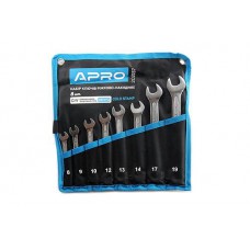 Набор ключей рожково-накидных CrV 8 шт (8-10, 12-14, 17, 19мм) (холодный штамп DIN3113) APRO